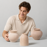 Vases en céramique texturée faits à la main de couleur beige mat, pots décoratifs rustiques pour la décoration de la maison, table, salon
