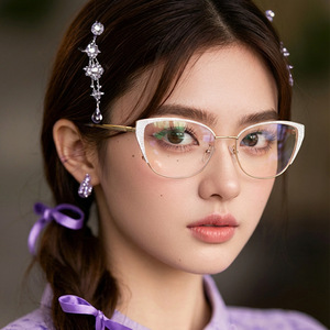 <span class=keywords><strong>Gafas</strong></span> Ópticas de Metal con Diseño de Ojo de Gato para Mujer 2026, Monturas Brillantes Doradas Anti Luz Azul, Anti Radiación para Computadora - Product Image 4