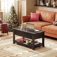 Table basse moderne avec étagères de rangement et compartiments cachés, table basse rustique noire