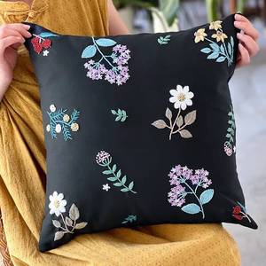 Housse de coussin décorative faite main DIY, kit de broderie florale, carrée, en coton et lin, avec fermeture éclair dissimulée, anti-acariens, pour la maison - Product Image 2