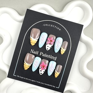 Navidad 10 Uds <span class=keywords><strong>uñas</strong></span> postizas de lujo Venta caliente francés hecho a mano acrílico Prensa en <span class=keywords><strong>uñas</strong></span> artificiales reutilizables para niñas - Product Image 5