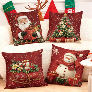 Christmas throw pillows featuring Santa snowman tree sleigh gifts for festive holiday decor - Product Image 1