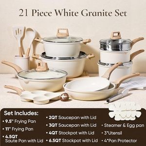 21 cái không dính <span class=keywords><strong>Cookware</strong></span> <span class=keywords><strong>Set</strong></span> Trắng Granite cảm ứng đồ nấu nướng với chảo chiên & nước sốt Chảo PFOS PFOA miễn phí chậu Chảo <span class=keywords><strong>Set</strong></span> - Product Image 2