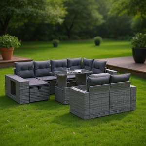 Conjunto de Sofás Modulares de Ratán Gris para Jardín, 10 Plazas, Muebles de Exterior Contemporáneos Resistentes a la Intemperie - Product Image 2