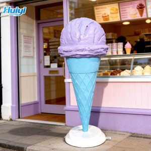 HUIYI SCULPTURE Painted Ice Cream Resin Sculpture Cartoon Theme Artistic Customized Shape Park Ice Cream Cone Statue for Art