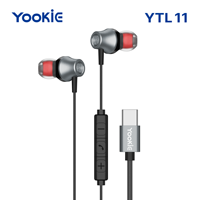 YooKiE YTL11 Earphone Berkabel In-ear Logam Tipe-C dengan Mikrofon Transmisi Digital Hitam