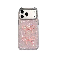 Coque de téléphone INS avec nœud papillon, diamant, coquillage, marbre et perle pour filles, compatible iPhone 14 15 16 17, protection antichoc