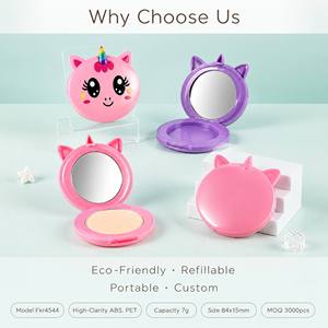 ISMAN 7g Étui de maquillage compact vide pour poudre et blush, motif <span class=keywords><strong>Licorne</strong></span> Mignonne, rechargeable, pour enfants, avec un seul compartiment, rose, en ABS et PET - Product Image 3