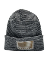 Bonnet tricoté personnalisé avec patch en cuir, logo en PU gravé au laser, motif drapeau, fil chiné, chaud pour l'hiver
