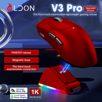 Ratón Óptico Inalámbrico para Juegos LDON V3PRO con Sensor PAW3311, 12000 DPI, RGB, Recargable, 8 Botones, Ergonómico para Ambas Manos