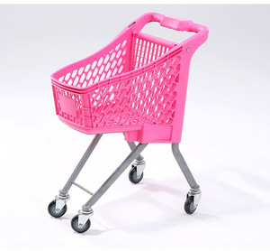 Orange Plastic Shopping <b>Trolley</b> With Mesh Basket Four-Wheel Steel Frame Movable For Kids Use - Product Image 2