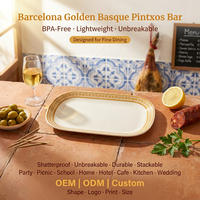Assiettes rectangulaires géométriques dorées OEM ODM 12 pouces en mélamine incassable style clé grecque vintage pour mariage, banquet, réception, événement