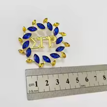 Broches Feuille d'<span class=keywords><strong>Olivier</strong></span> Dorées et Bleues en Strass pour Femmes, Cadeaux de Fête, Cercle SGR, Épingles de Sororité Sigma Gamma en Cristal Doré et Bleu - Product Image 3
