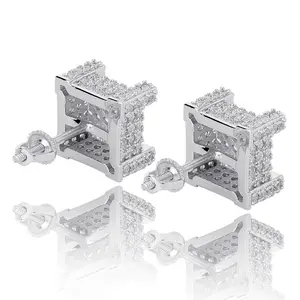 Hip hop classic fashion style S925 silver square zircon men&#39;s earrings studs