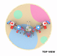 Équipement de terrain de jeux pour enfants sur le thème de l'espace, fusée, OVNI, toboggan multi-voies, toboggan combiné en forme de S avec fenêtre transparente