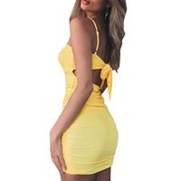 Nouvelles femmes Europe et amérique printemps et été Sexy pli Mini crayon slip robe couleur unie sangle sans manches tenue décontractée