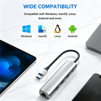 5 in 1 USB C Hub Gigabit Ethernet 3 USB 3.0 Tipe C PD Aluminium Braided Plug Play untuk MacBook Dell HP Laptop Desktop