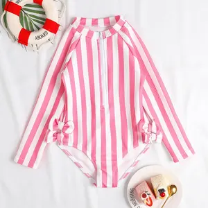 Summer Girls Long Sleeve striped Bathing Suit Baby Swimsuit bow sweet toddler girl swimming