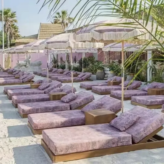 Luxe Strandclub Resort Villa Onroerend Goed Buiten Lounge Frankrijk Zwembad Ligstoel Teak Hout Zonnebank Buiten Chaise Lounge