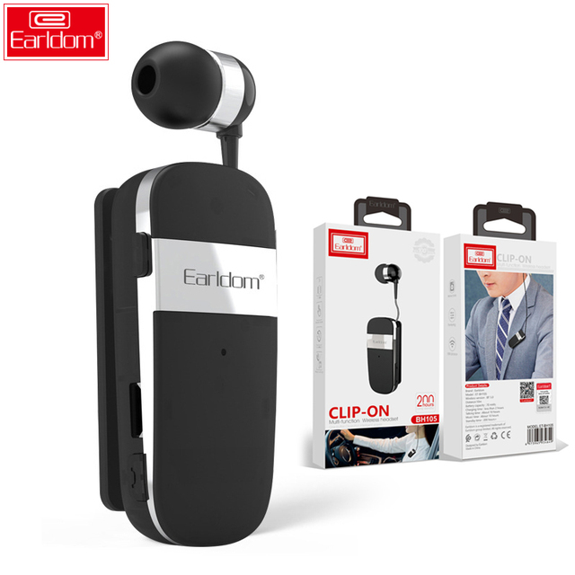 Earldom Clip on Mini Headset Wireless Business Handsfree Earpiece 5.0 Retractable Driving Earphone