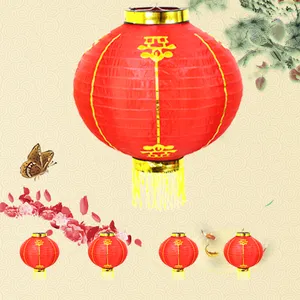Traditionele Chinese Rode Zijde Festival Decoratie Cirkel Gevouwen Nylon Cny Lantaarns