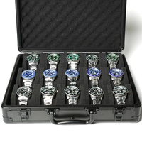 Boîte de rangement pour montres à 15 emplacements, boîte de rangement pour montres en aluminium, noire rigide à 15 emplacements