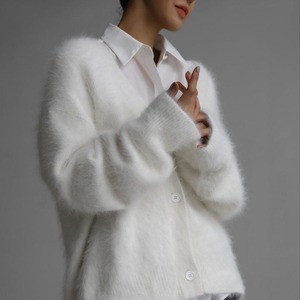 Cárdigan de punto de <span class=keywords><strong>lana</strong></span> de visón para <span class=keywords><strong>mujer</strong></span>, estilo europeo-americano, otoño-invierno 2025, informal, holgado, manga regular, cuello en V, suéter abotonado - Product Image 2