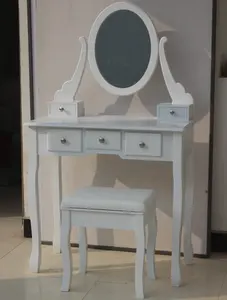 Elegant Bedroom Wooden Dresser Mirrored Makeup Table White Dressing Table Vanity Desk With Stool