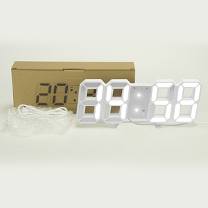 3D LED Bảng thời gian báo động nhiệt độ ngày âm thanh ánh sáng ban đêm Internet kỹ thuật số hẹn giờ Trắng Neon Đồng hồ treo tường với điều khiển từ xa - Product Image 5