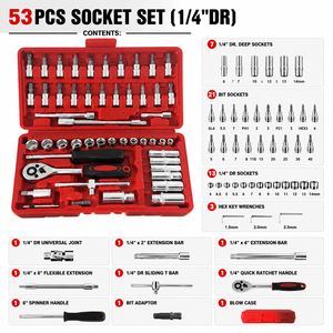Lot de 53 outils à main professionnels : jeu complet de clés à douilles et clés à chocs robustes - Product Image 4