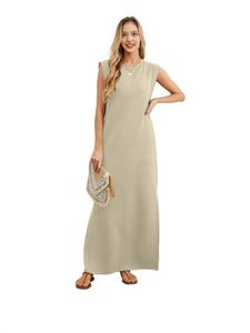 Vestido Casual de Verano para Mujer, Cuello Redondo, Holgado, Largo, Tipo Maxi, para Playa, con Bolsillos, Color Sólido, Estampado Digital, Tejido Worsted - Product Image 2