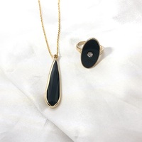 Argent sterling longue pierre noire collier bague or vermeil fabricants de bijoux bijoux de mode ensembles de bijoux en argent sterling