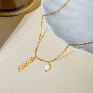 Collar con Colgante de Perla de Agua Dulce y Letra <span class=keywords><strong>MAMA</strong></span> Chapado en Oro de 18K de Acero Inoxidable para el <span class=keywords><strong>D</strong></span>ía de la Madre, 40+5cm, J&<span class=keywords><strong>D</strong></span> - Product Image 2