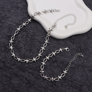 Studded Spike Chain Necklace <b>Bracelet</b> <b>Set</b> Zinc Alloy Geometric Fashion Jewelry Unisex Streetwear Accessory - Product Image 2