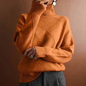 Nueva moda Coreana <span class=keywords><strong>de</strong></span> cuello alto con patrón <span class=keywords><strong>de</strong></span> <span class=keywords><strong>rombos</strong></span> suéter <span class=keywords><strong>de</strong></span> punto <span class=keywords><strong>para</strong></span> <span class=keywords><strong>mujer</strong></span> Color sólido elegante suéter <span class=keywords><strong>de</strong></span> viajero suelto largo - Product Image 2