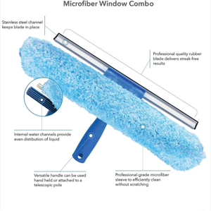Nettoyeur de vitres <span class=keywords><strong>professionnel</strong></span> sans traces, manche long, <span class=keywords><strong>raclette</strong></span> en caoutchouc de 14 pouces, lavette en microfibre pour le nettoyage des fenêtres - Product Image 4