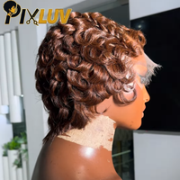 Perruques en cheveux humains en gros, perruque courte coupe pixie en cheveux humains, perruque en cheveux bruts vietnamiens, perruque frontale en dentelle HD, couleur marron, perruques sans colle