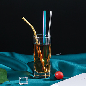 Pajitas de acero inoxidable 304, coloridas, rectas y curvas, chapadas en titanio, para cócteles, té con leche, pajitas reutilizables para beber - Product Image 2