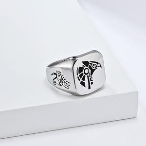 Vintage Distressed Egyptian Pharaoh Horus Sky God <b>Titanium</b> Steel <b>Ring</b> For <b>Men</b> Unique Artistic Jewelry - Product Image 3