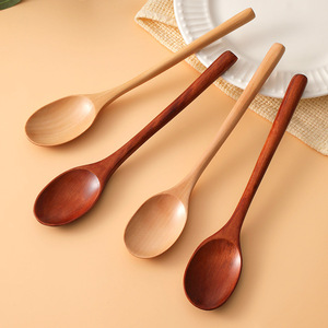 Cuillère en bois à long manche, couleur unie, cuillère de service pour soupe, nouilles de riz, plats secs, vaisselle domestique, utilisation en pique-nique - Product Image 4