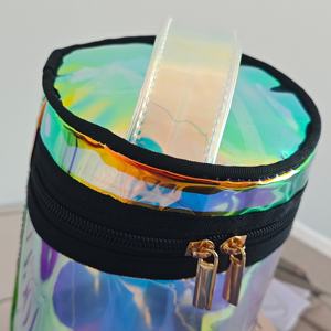 Waterproof Cylinder Round Shape Toiletry <b>Bag</b> PVC Laser Holographic Gradient 10 inches <b>Makeup</b> <b>Bag</b> PVC <b>Bag</b> - Product Image 5