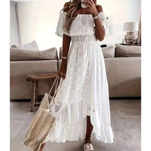 <span class=keywords><strong>Abito</strong></span> <span class=keywords><strong>lungo</strong></span> da spiaggia in pizzo <span class=keywords><strong>bianco</strong></span> stile bohémien per le donne nuova moda da donna a tracolla abiti Sexy - Product Image 1