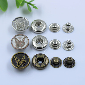 Kustom Logo hewan pola kupu-kupu 15mm logam empat bagian kancing jepret mewah tekan pengencang untuk kemeja Dompet pakaian garmen - Product Image 1