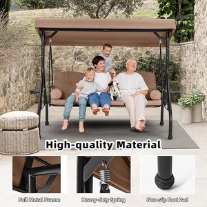 Canapé <span class=keywords><strong>balançoire</strong></span> de style indien de luxe pour jardin et terrasse, avec structure métallique, auvent et coussin en polyester kaki, porte-gobelets intégré - Product Image 4