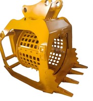 Godet de criblage pour pelle 5T, tambour rotatif, panneaux perforés à mailles carrées, bord festonné, jaune