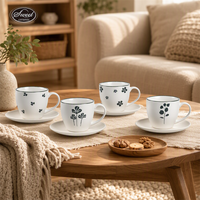 Set Cangkir Kopi Keramik Bunga Klasik SWT dengan Piring Kelopak Bunga, Mug Teh, Aman untuk Mesin Cuci Piring, Hadiah Cantik untuk Rumah, Kantor, Kafe