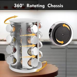 Organisateur de condiments de cuisine, 16 bocaux, support rotatif à 360 degrés pour épices, ensemble de bouteilles en verre pour assaisonnements, support pour pots à épices - Product Image 1