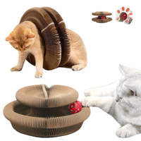 Griffoir pour chat pliable en accordéon, écologique et durable, en carton ondulé, avec balle de jeu magnétique à forme changeante, pour chats d'intérieur mignons