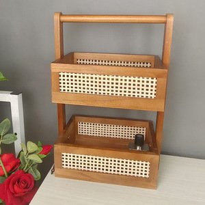 מדף במבוק כפול אחסון עץ מחסן רב שכבתית סלון קוסמטי מארגן - Product Image 3
