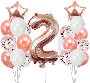 Conjunto de balão hélio em ouro rosado, balão 2 para meninos e meninas, de 32 polegadas, material para festa de aniversário, estrela, coração